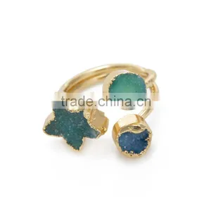 Beautiful Natural Raw Stone Ring Fashion Three Point Quart Ring Adjustable Five-Pointed Star Jewelry thumbnail-1