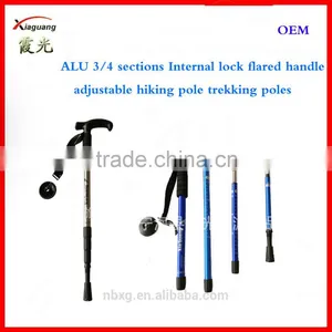 Aluminum 3/4 Sections Internal Lock Flared Handle Adjustable Hiking Pole Trekking Poles thumbnail-1
