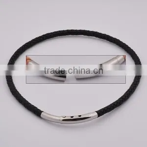 Fashion Stainless Steel Magnetic Brown Leather Necklace thumbnail-6