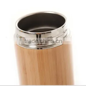 Natural Bamboo Eco-friendly Double Wall Vacuum Insulated 12 Oz Bottle With Stainles thumbnail-3