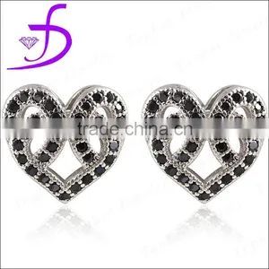 Wholesale Rhodium Plated 925 Silver Solid Silver Heart Earrings thumbnail-1