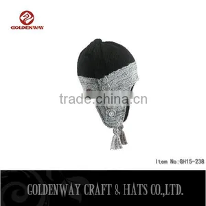 Wholesale Hand Knitted 100% Acrylic Ear Flap Snow Beanies Woolen Hats With Lining thumbnail-1