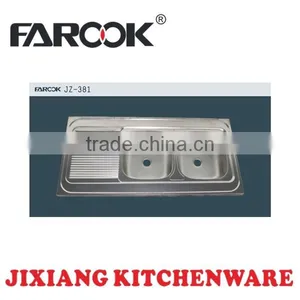 JZ-381 120*60cm Double Bowl Stainless Steel Sink With Drainboard thumbnail-1