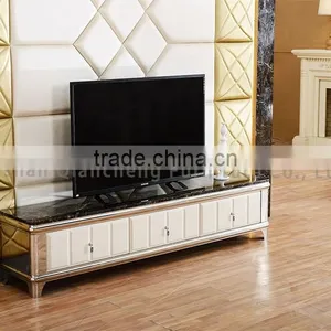 Good Price Stainless Steel Mobile Black Marble tv Stand thumbnail-2
