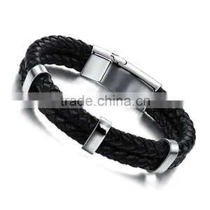 316L Mens Stainless Steel Jewelry Leather Bracelet Wholesale thumbnail-1