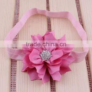 Fabric Flower Headband With Rhinestone in Center for Kids Hair Accessories thumbnail-1