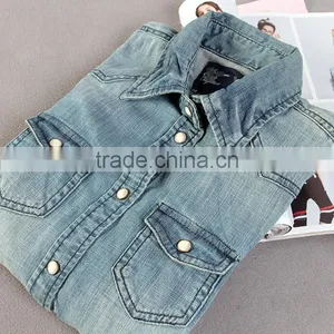 Women Denim Shirt/blouse, Long Sleeve Shirt/blouse, Women Vintage Denim Shirt/bouse, Stone Washed Denim Shirts/blouse thumbnail-1