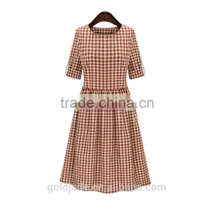 2016 Spring Red and Blue Tantan Print Women Plaid Flannel Shirt Dresses thumbnail-2