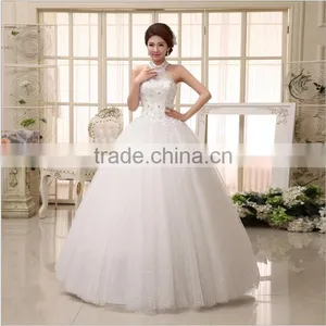 New 2017 Hanging Neck Wedding Dress Korean Style Slim Tie Strap Retro Bride Dress Vintage Diamonds Wedding Dress thumbnail-3