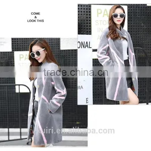 Newest Merino Sheep Shearing Coat Contrast Color Fur One Piece Overcoat Colorant Match Female Medium-long Overcoat thumbnail-6