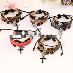 Factory Price Retro Handmade Leather Mens Bracelets thumbnail-6