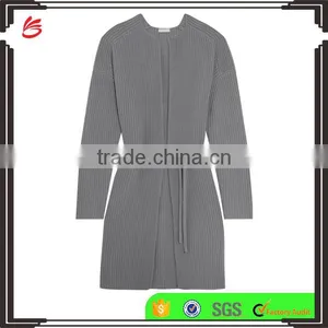 Light Grey Slips On Wool and Cashmere Blend Cardigan With Thin Waist Rope thumbnail-1