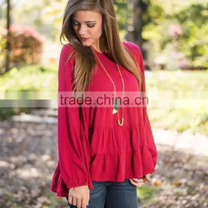 Red Shirts Wholesale Women Blouse 2017 New Designs Long Sleeve Blouse thumbnail-5