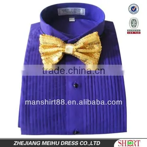 2016 Men's Purple Wing Collar Tuxedo Shirt With Golden Bowtie thumbnail-1