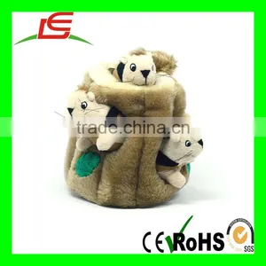 R0928 Brown Hollow Squirrel Dog House Plush With Three Squirrel thumbnail-1