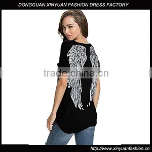 Women Fashion Tshirt Short Sleeve Wings Print Loose Custom Print Tshirt thumbnail-1