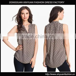 Sleeveless Dot Print Blouse With High Low Hem thumbnail-1