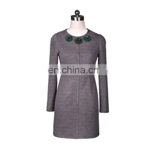 Guangzhou Clothing Manufacturer Beaded Collar Full Sleeve Ladies Fashion Dresses thumbnail-1