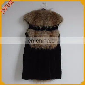 Fashion Women Waistcoat Raccoon Fur Or Fox Fur Trim Real Rabbit Fur Vest thumbnail-4