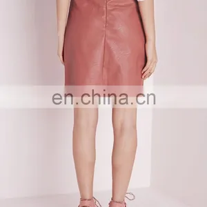 Pink Sexy Mature Woman Leather Mini Skirt thumbnail-6
