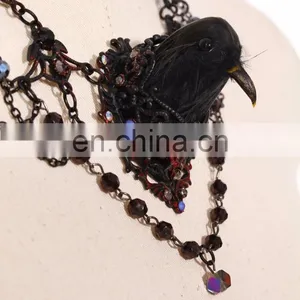 Gothic Bird Necklace With Chains Plastic Crystal Beads and Bird's Head thumbnail-2