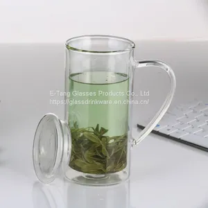 Heat Proof High Borosilicate Double Wall Glass Cup Tumbler Cups With Lid for Tea and Coffee Drinking thumbnail-2