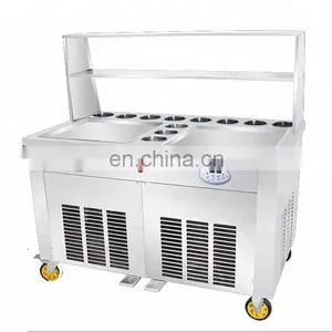 45CM * 2 Pan 11 Tank Ice Pan Fryer Roll Fried Ice Cream Machine Glass Shelving thumbnail-2