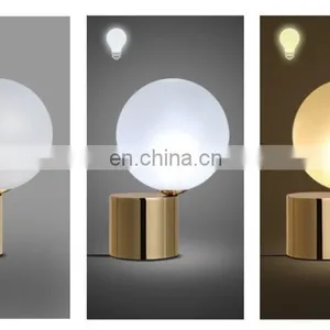Home Decorative Bedside Lamp Brass Gold Base Round Glass Table Lamp for Living Room thumbnail-3