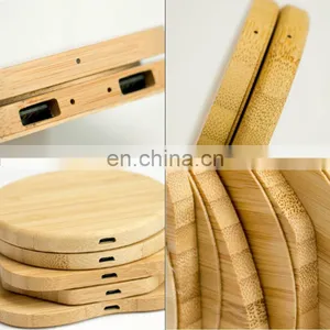 Wireless Charger 2019 Trendy Product Wireless Charger Phone Charging Station for IPhone Round Wooden Wireless Charger thumbnail-4