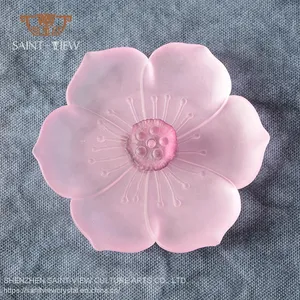 Japanese Style Crystal LIULI Romantic Pink Lotus Coil Plate for Incense Burner Ashtray thumbnail-3