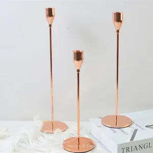 Wholesale Set of 3 Pieces Antique Wedding Rose Gold Black Pillar Tapered Metal Candle Stick Candlestick Holder For Home Decoration thumbnail-2