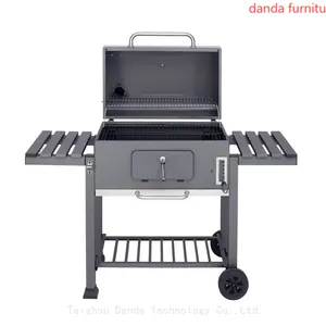 Outdoor BBQ Charcoal Grill With Two Shelf Table With Big Size Wheel thumbnail-1
