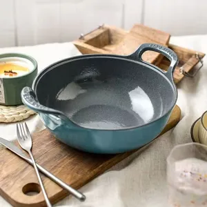 Hot Selling Chinese Large Round Wok Cookware 26cm Blue Enameled Cast Iron Food Warmer Casseroles Non Stick Stewpot With Lid thumbnail-5