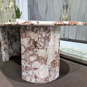 Minimalist Calacatta Red Marble Dining Table and Coffee Table Set Luxury Stone Furniture for Residential and Commercial Projects thumbnail-5