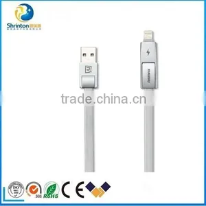 REMAX New Product 2 in 1 USB Cable Metal Connector 2.1A Fast Charging Data Cable For Iphone And Samsung Devices thumbnail-4