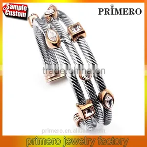 New Arrival Crystal Opening Retro Multilayer Bar Thread Silver Twist Bangles Bracelet thumbnail-1