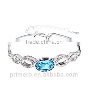 New Design Oval Austrian Crystals 18k Platinum Plated Bracelet Bangle Jewelry Gifts thumbnail-2