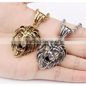 Cool Men Jewellery Stainless Steel Gold Lion Head Pendant thumbnail-5