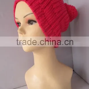 Wholesale Soft Material Knitted Acrylic Fuchsia Pom Pom Beanie thumbnail-4