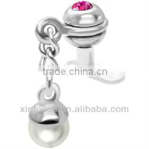 Pink Gem Steel Ball Dangling Dermal Anchor Top Body Piercing Accessories thumbnail-1