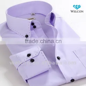 100% Cotton Stylish European Style Violet Long Sleeve Fashion Design Men Dress Shirt thumbnail-1
