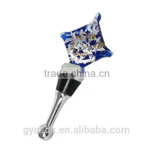 Gold Sand and Silver Foil Diamond Shaped Murano Glass Lampworking Wine Stopper for Party Decoration thumbnail-1