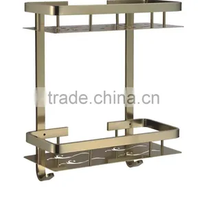 Unique Aluminium Bathroom Corner Shelf With Bar and Bathroom 2 Tier Aluminium Wall Mounted Corner Shelf thumbnail-2