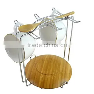 DT031/ Stainless Steel Holder,Ceramic Cup,Bamboo Plate and Spoon Coffee & Tea Set thumbnail-2