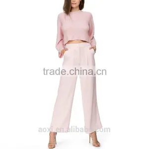 China Supplier Ltweight Plain Dyed Formal Wear Fashion Baggy Pants for Women thumbnail-2
