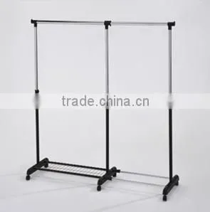 Double Bar Chrome Clothes Hanging Stand Garment Rack thumbnail-1