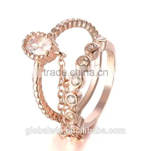 FR024B Wholesale 925 Silver Jewelry Thailand 18 K Gold Plated Double Finger Ring Jewellery With Chain thumbnail-1