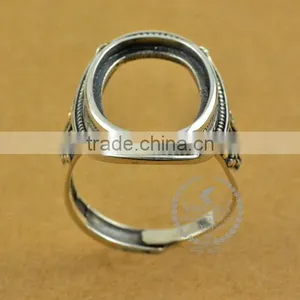 14*19mm 925 Sterling Silver Antiqued Silver Vintage Style Oval Bezel Simple Pattern Ring Base Blank Supplies DIY Finding 1223064 thumbnail-2