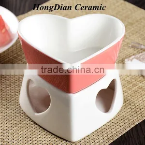 Heart Shaped Ceramic Chocolate Fondue Set,customized Style Two-color Fondue Set Chocolate thumbnail-1