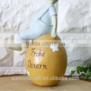 Resin Bunny Sitting on Egg Figurine Easter Decoration thumbnail-5